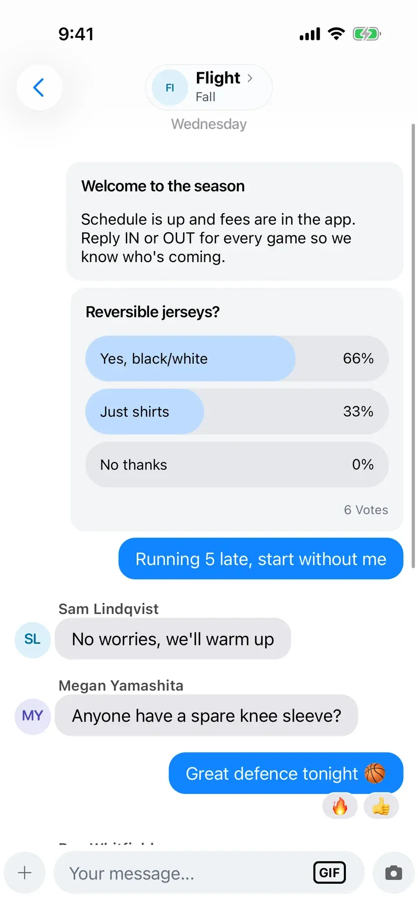 BenchApp team poll with votes